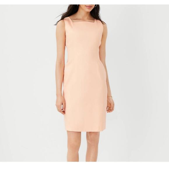 Ann Taylor NWT linen blend square neck sheath dress size 18T tangerine cream - Picture 1 of 8